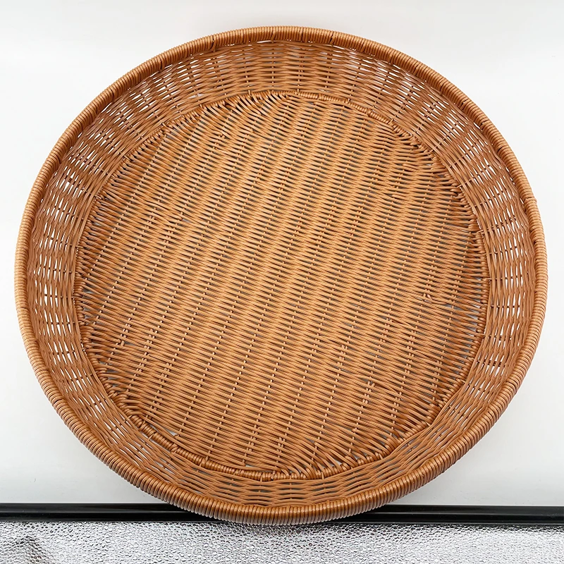 A178棕色圆形中式轻奢馒头框大晒框收纳手工编织56*7