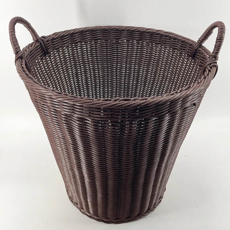 A160咖啡色圆形脏衣篓大容量防水衣筐手工编织大号40*40