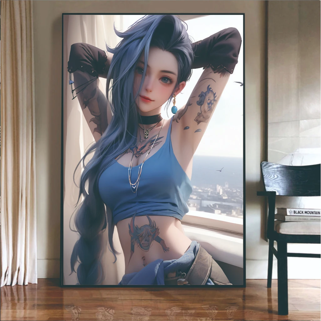 《英雄联盟》抱头金克丝客厅卧室装饰画40*50 pvc