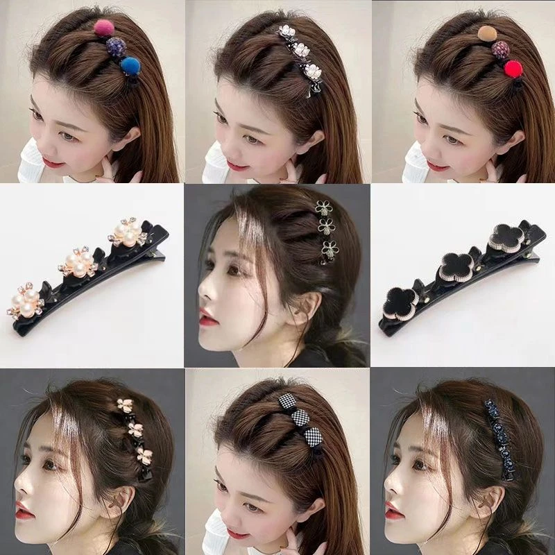 小香风球球鸭嘴夹编发发夹麻花辫侧边双层刘海夹子整理碎发神器