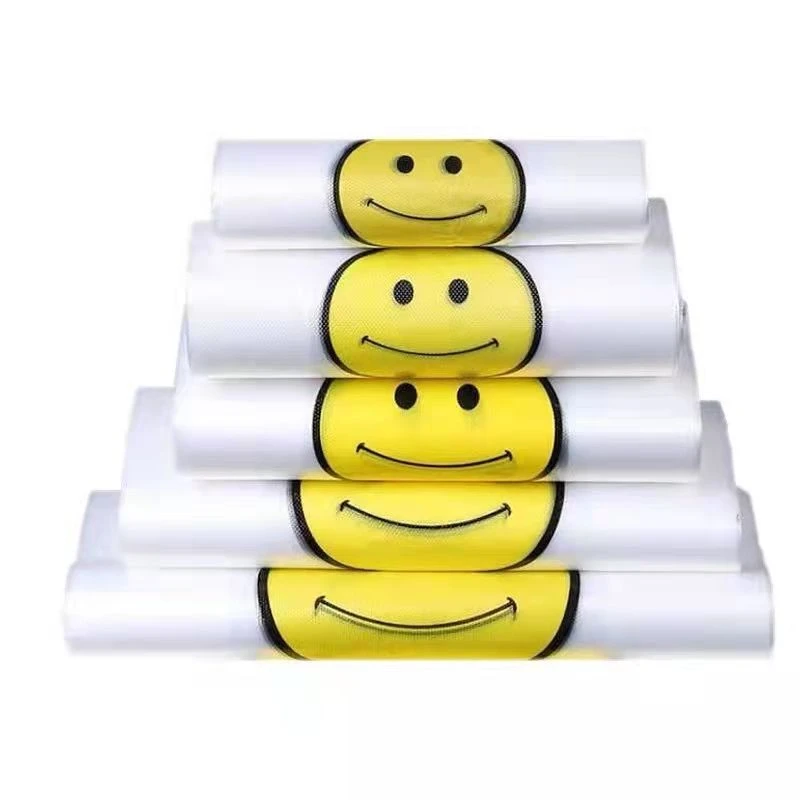 加厚款笑脸塑料袋包装袋手提袋方便袋购物透明塑料袋红色塑手提式