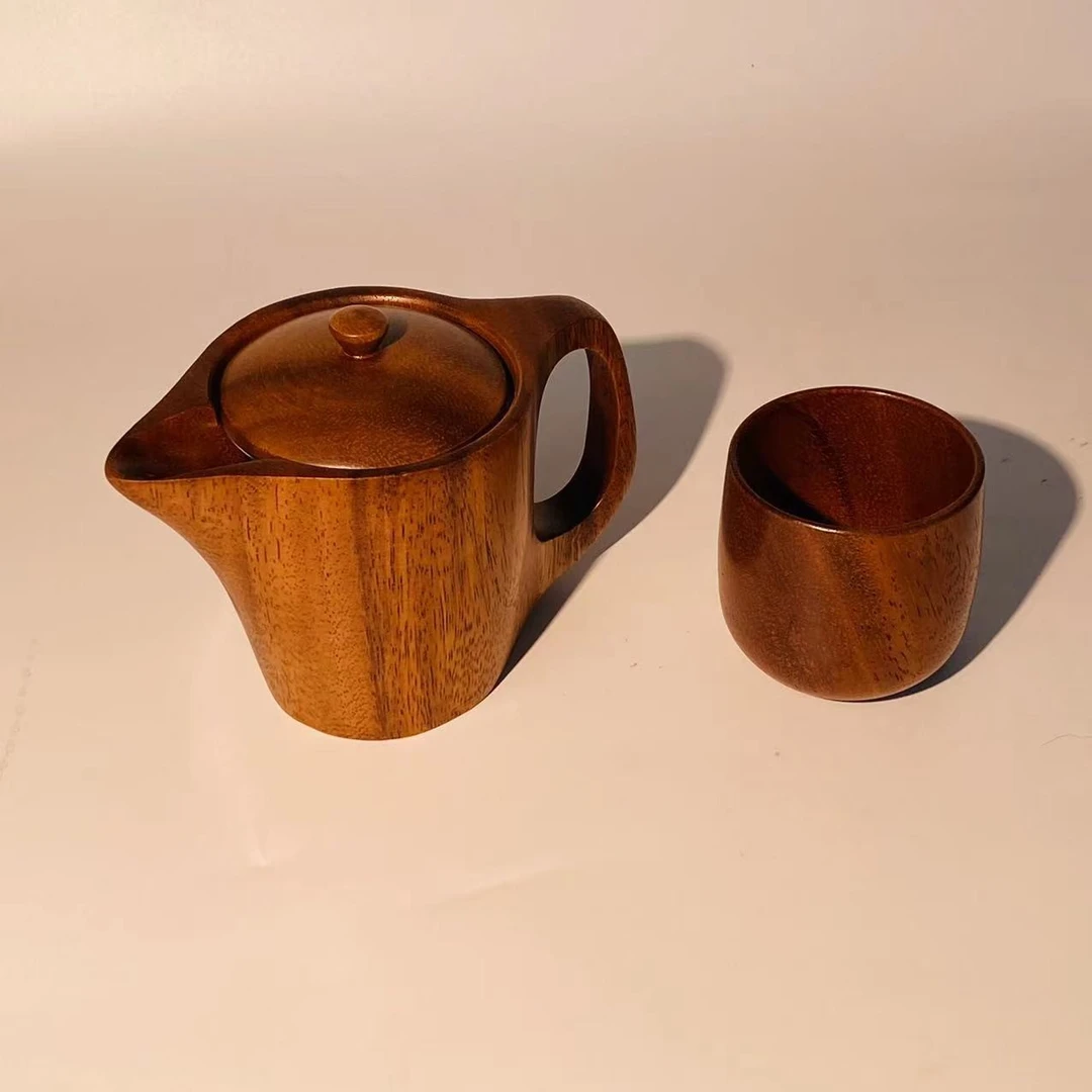 胡桃木素面茶壶+胡桃木小肚杯（一壶一杯）  JZ242