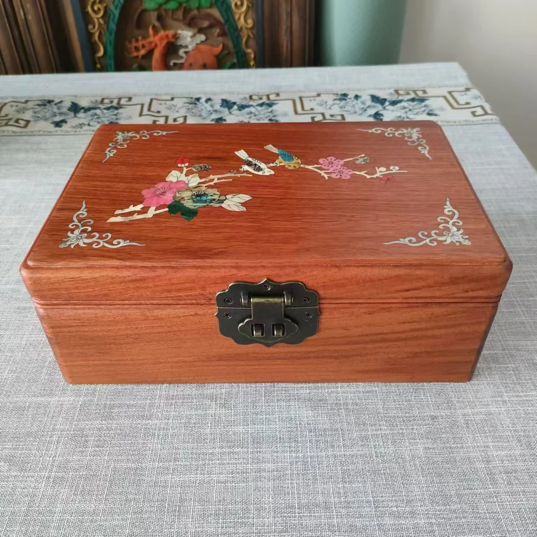 缅甸花梨木螺钿加边工艺首饰盒