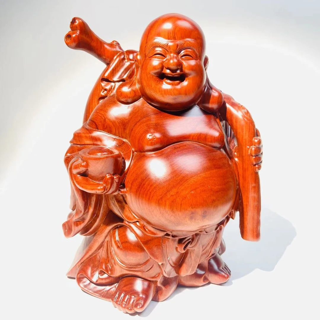 缅甸花梨木布袋佛根雕摆件30高 XT457