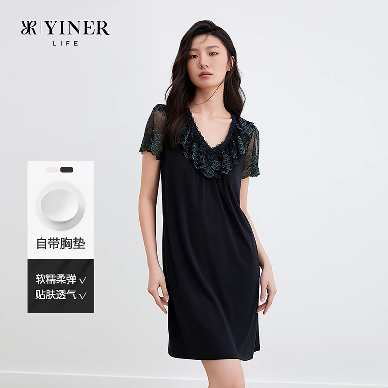 YINER LIFE【月光舞曲】蕾丝睡裙女款带胸垫防走光睡衣8J54205040