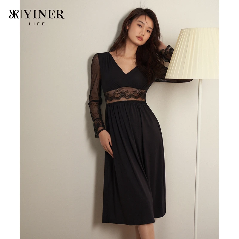 YINER LIFE【复古赫本风】蕾丝带杯睡裙可外穿女款家居服8J53205060