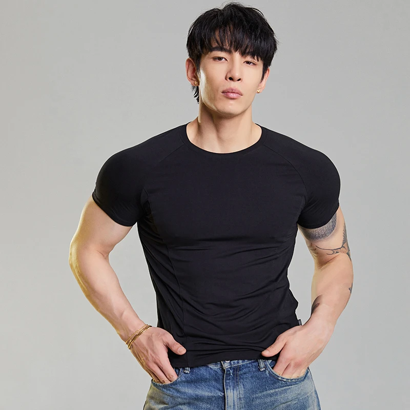 TF夏季收袖口男上衣运动健身休闲训练吸汗修身T恤男透气排汗半袖