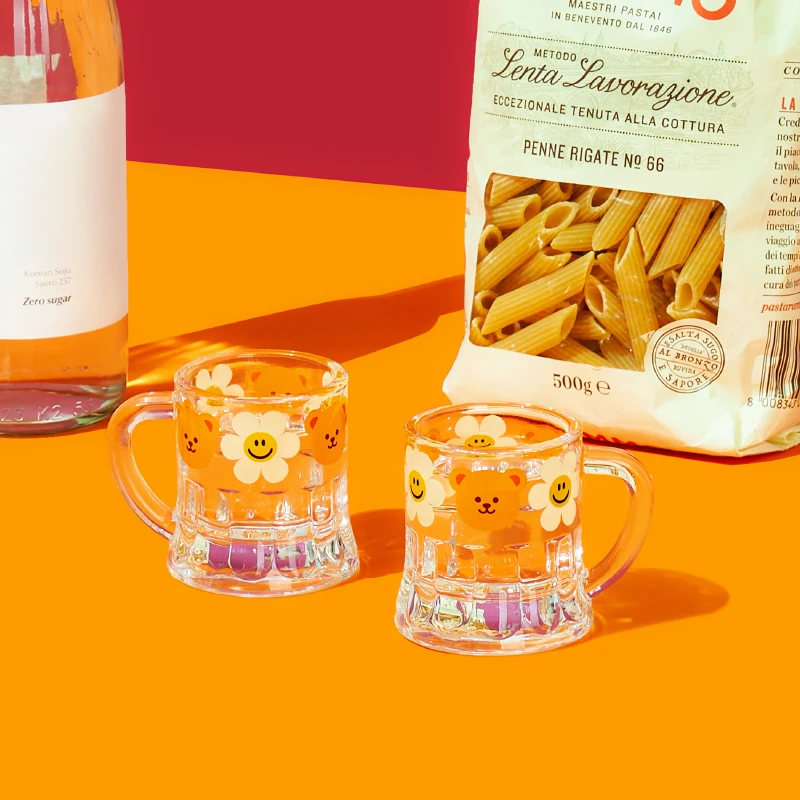 wigglewiggle韩式把手烧酒杯2p套装清酒杯一口杯玻璃白酒杯60ml