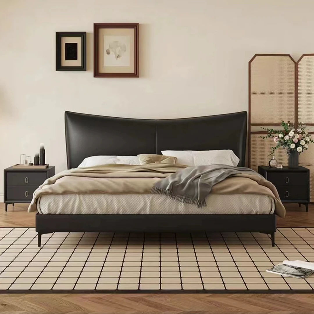 【香乃尔床】大床轻奢头层牛皮简约卧室意式皮床