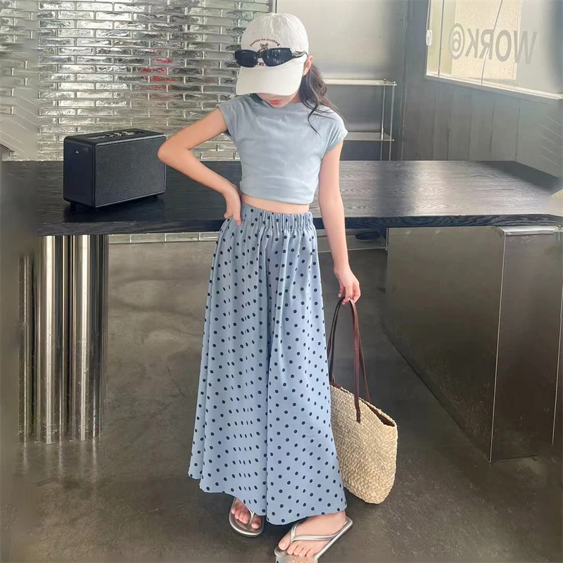 女童阔腿裤儿童2024新款夏季薄款裙裤大童夏装女孩裤子套装裤裙夏
