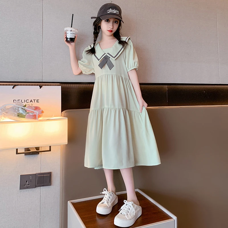 女童夏季裙子2024新款儿童中大童海军风连衣裙女孩洋气时髦甜美裙