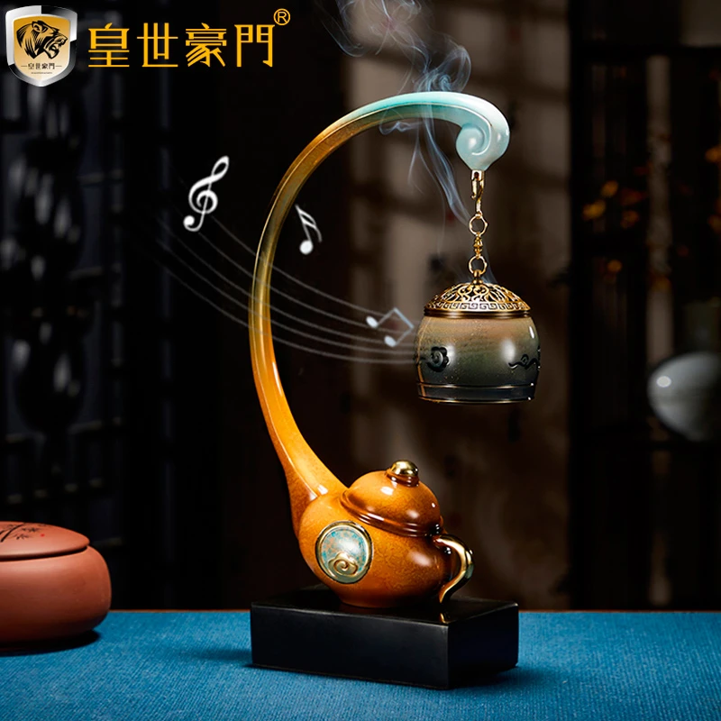 皇世豪门《音乐香炉》多彩全铜工艺品茶台禅意香炉摆件软装搭配茶桌