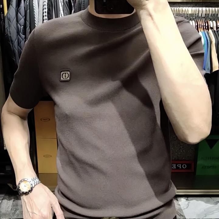 欧货时尚春秋季百搭商务男士打底衫短袖圆领T恤针织衫休闲半袖男