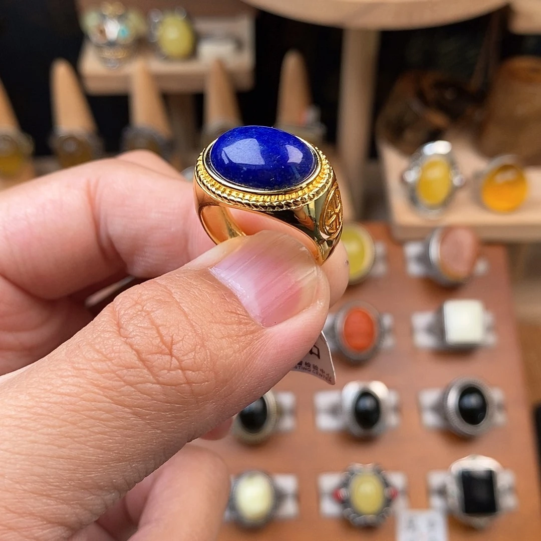 青金石戒指银S925镀金镶嵌