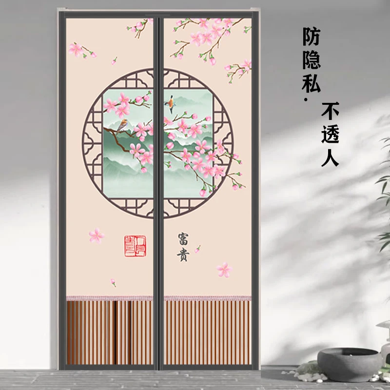 防隐私遮挡夏季免打孔酒店家用高档卧室中式防蝇纱门通风纱隔断帘
