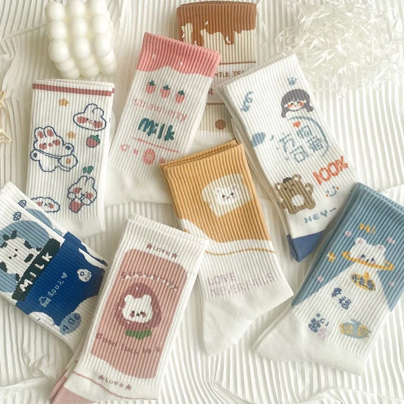 袜子女ins潮百搭袜子学生女中筒袜子可爱日系jk卡通20223潮款白袜