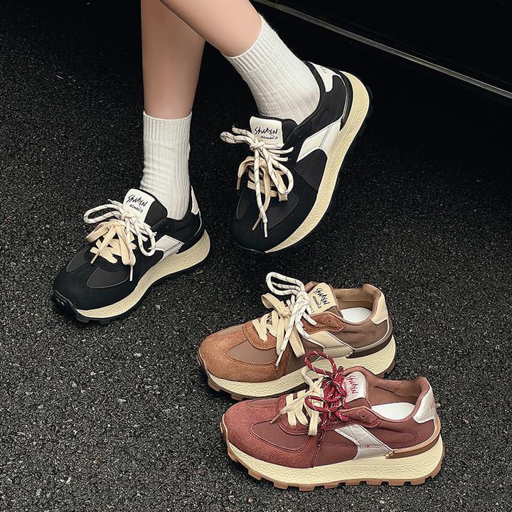 真皮厚底阿甘鞋网面秋冬休闲女新韩版显瘦安哥拉红运动鞋901