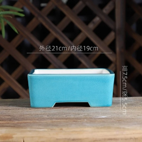 精品高温白泥釉盆中号四方盆老桩紫砂鼓钉盆