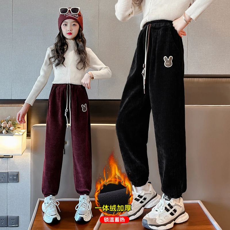 女童裤子秋冬加绒加厚儿童外穿长裤洋气舒适中大童洋气炸街束脚裤