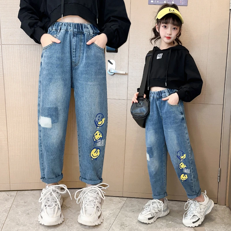 女童牛仔裤2024新款春秋装哈伦裤宽松儿童中大童外穿长裤春季裤子