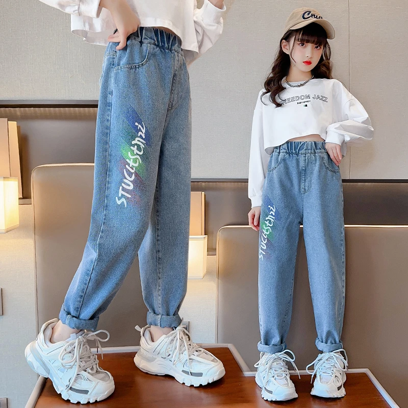 女童牛仔裤2024新款春秋装洋气儿童中大童宽松老爹裤休闲春季裤子