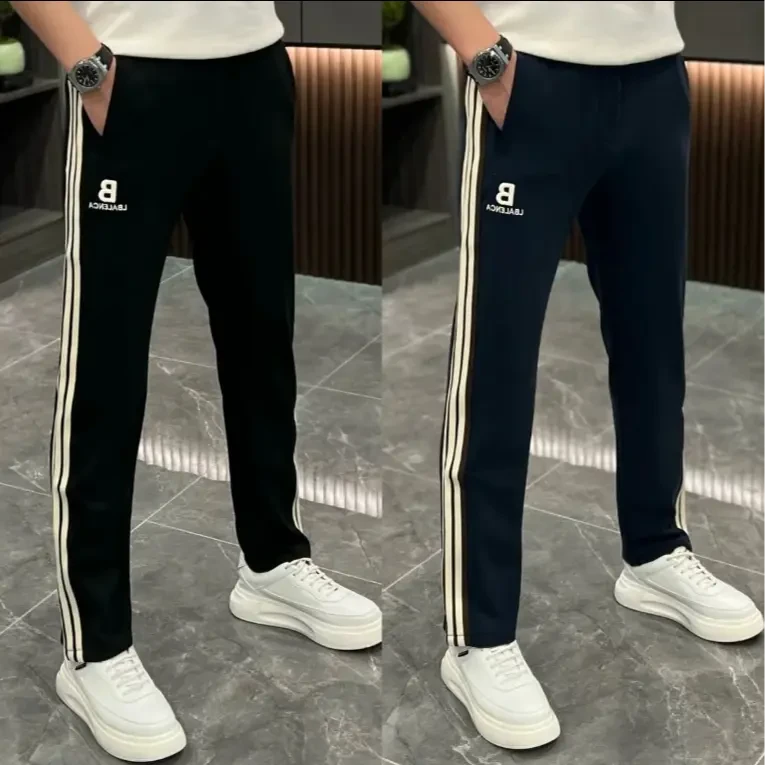 2025春夏男士新款休闲裤运动潮流百搭宽松显瘦显高条纹轻奢直筒裤