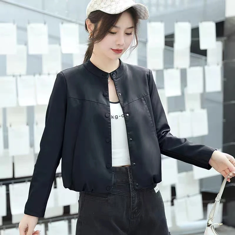高档皮衣外套女短款2023新款韩版时尚小香风小个子短款春装皮夹克