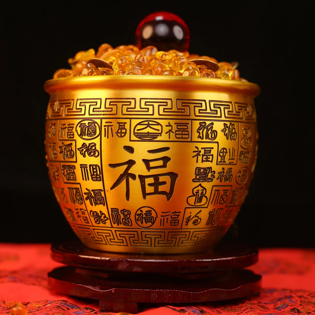 黄铜米缸百福米缸铜缸高档聚米缸客厅家居工艺品摆件