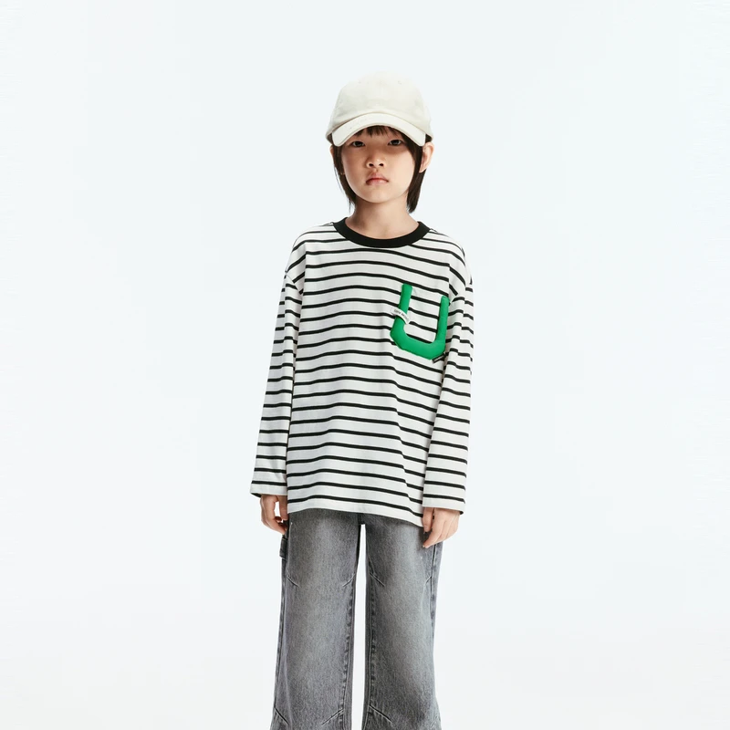 littlemoco童装24秋新款出游男女童圆领长袖条纹T恤#KBD3TEET04