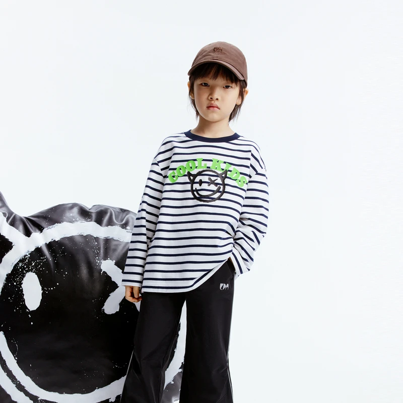 littlemoco童装24秋装新款男女童条纹印花长袖T恤#KBD3TEE019