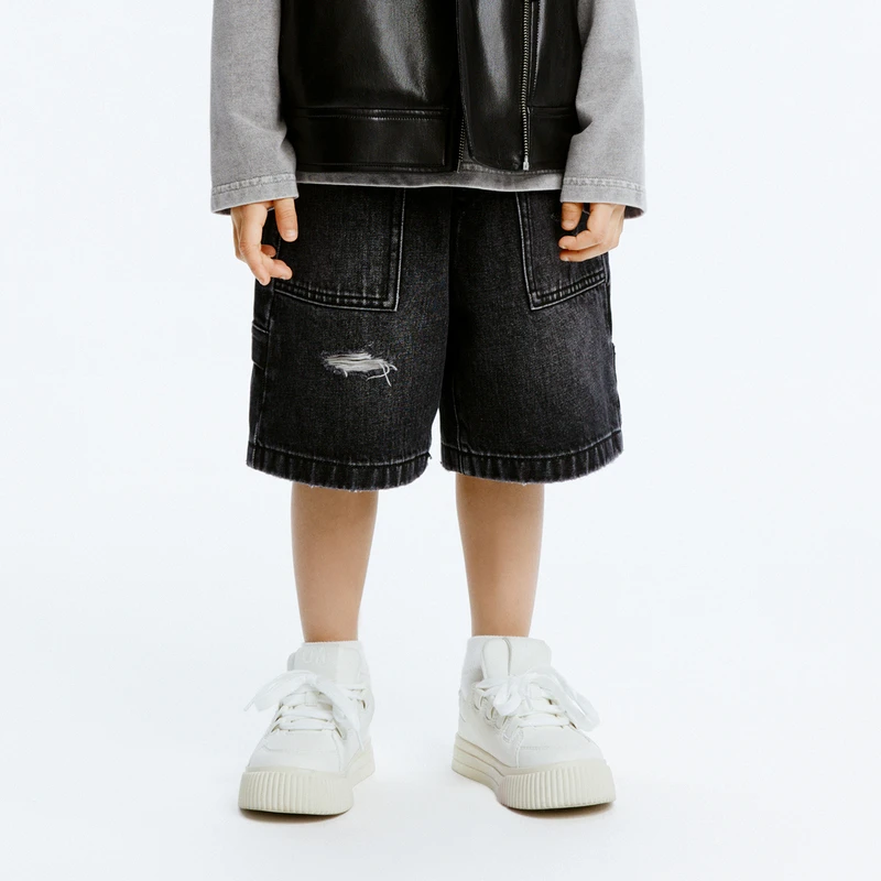 littlemoco童装24秋装新款男女童棉破洞牛仔短裤#KBD3SOT001