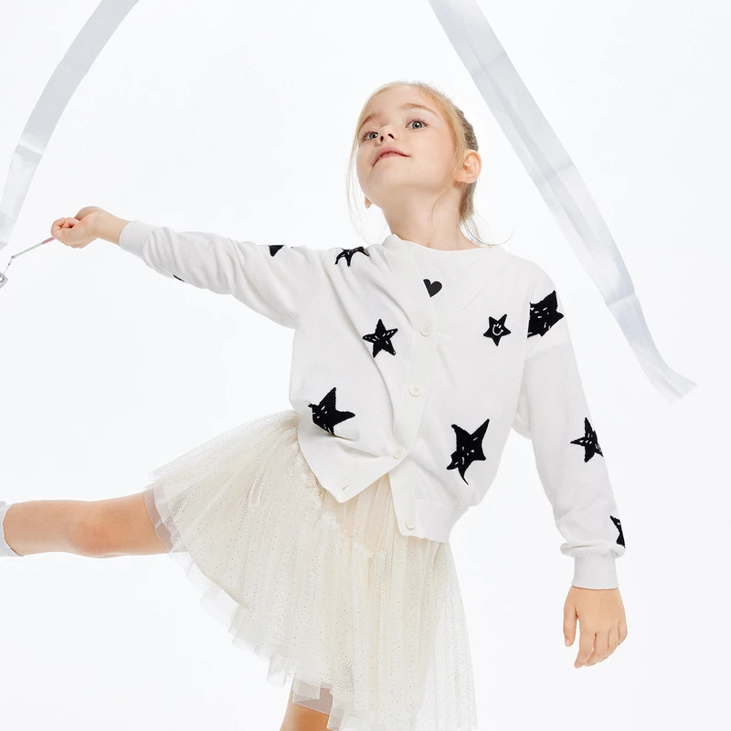 littlemoco童装24夏装新款男女童长袖针织V领开衫外套#KBD2CAR001