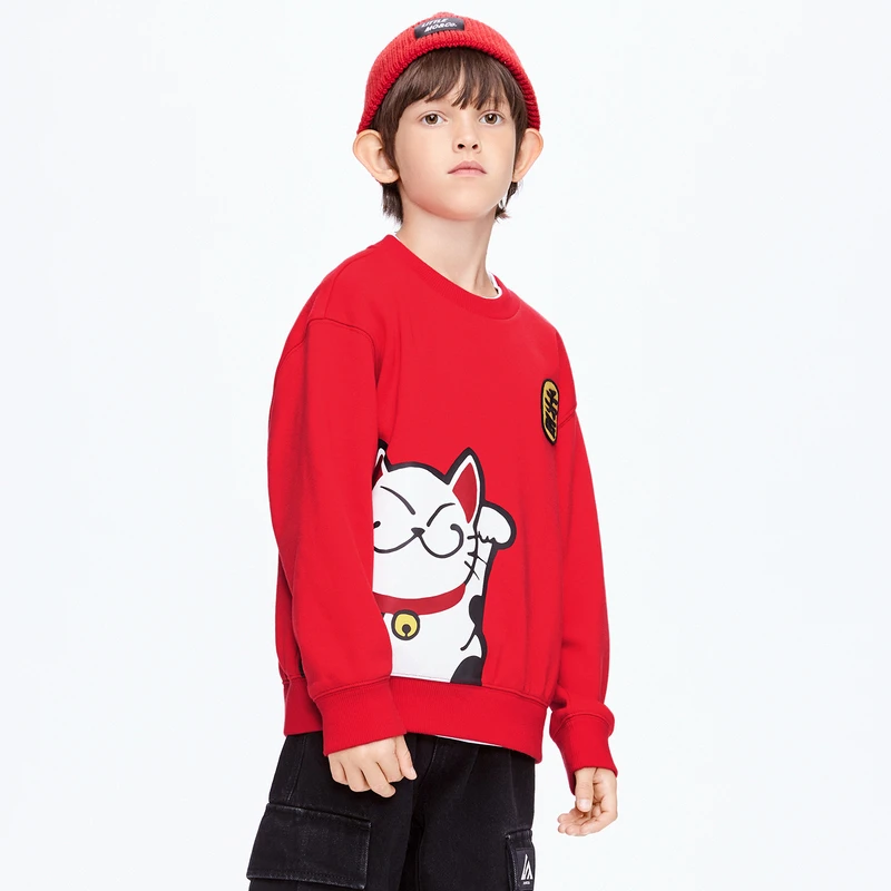 拜年服littlemoco童装春款男女童新年节日猫卫衣#KBD1SWS017