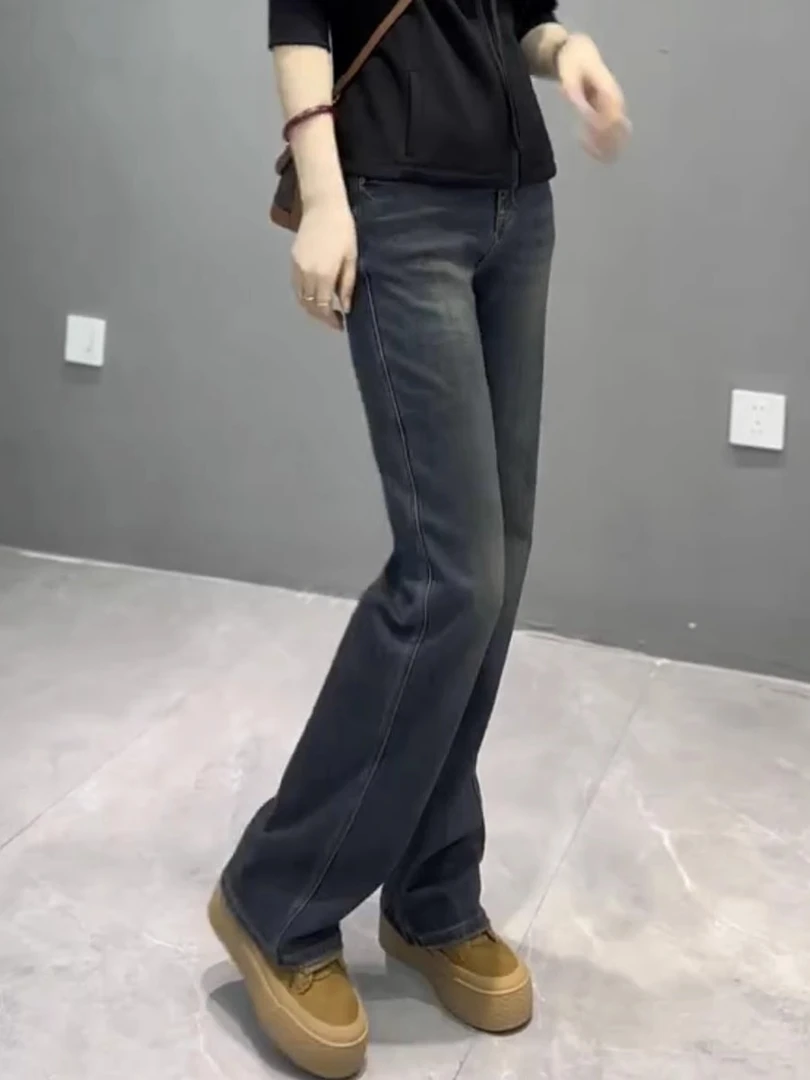 梨形身材微胖大码直筒窄版阔腿牛仔裤子女2025年秋季新款显瘦长裤