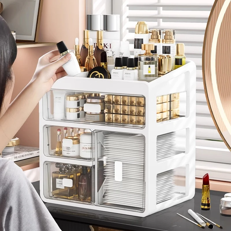 520礼物-桌面大容量化妆品防尘收纳盒抽屉式梳妆台口红置物架神器