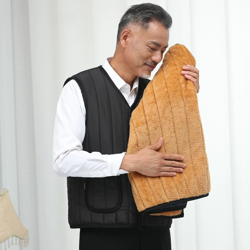 中年爸爸秋冬装背心加绒加厚保暖棉马夹中老年人男士坎肩男装马甲