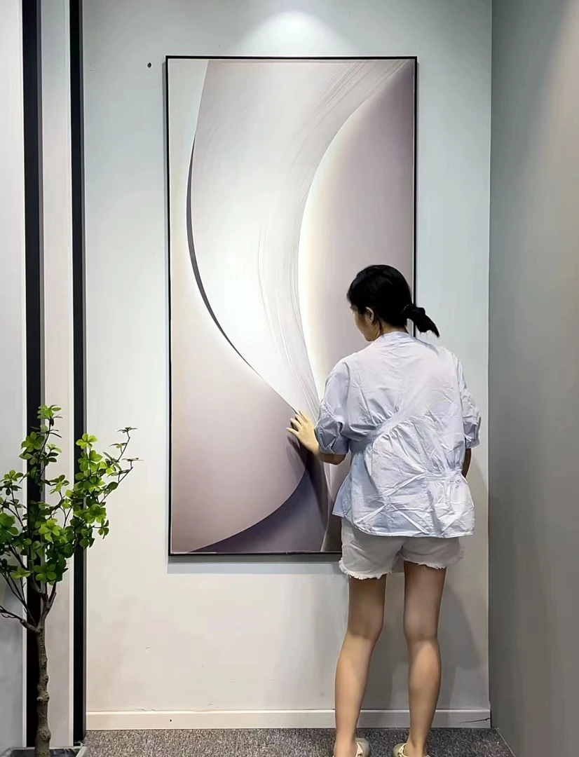 现代极简奶油风客厅装饰画轻奢风玄关走廊入户壁画防水哑光艺术布