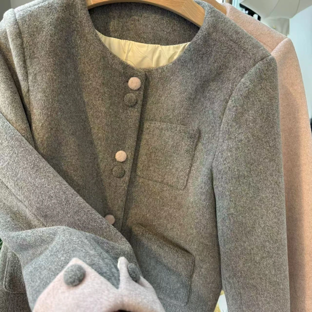 【宠粉大衣】秋冬新款双面呢小香风高级感白鸭绒内胆设计感外套076