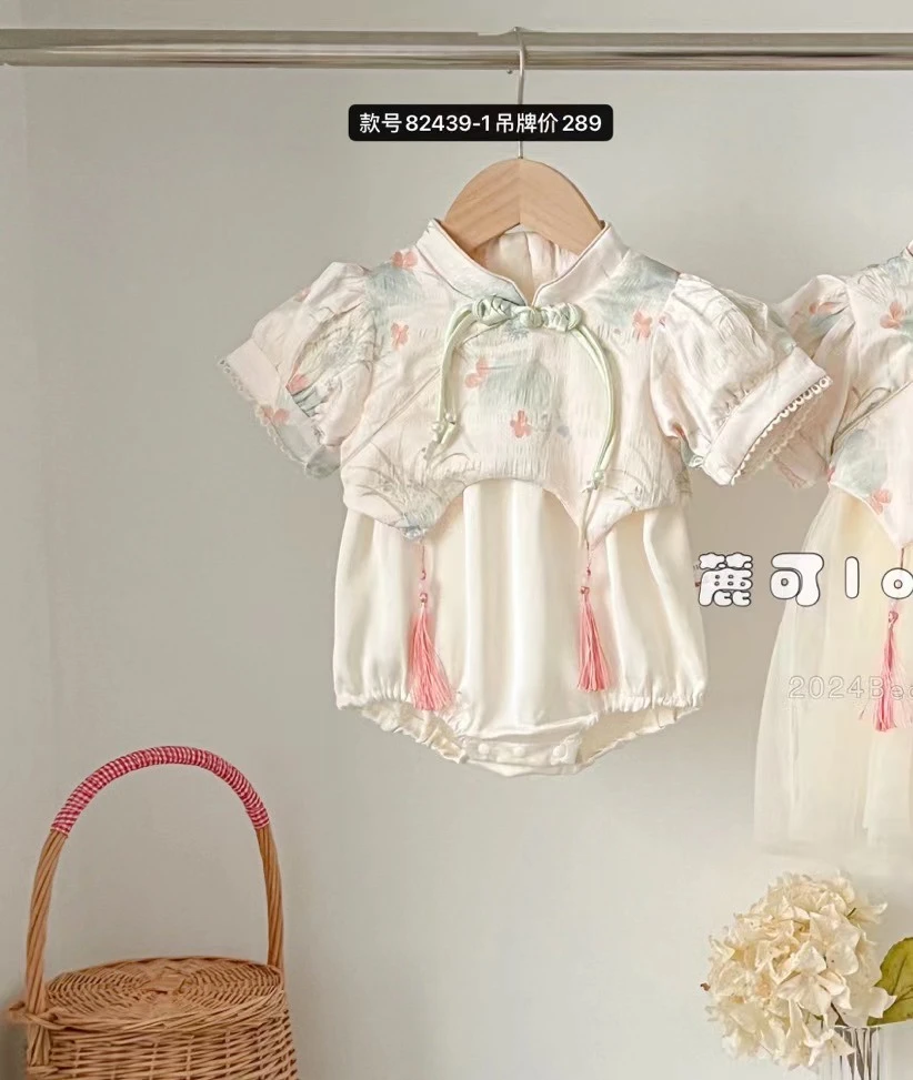 国画水仙花流苏包屁衣2439儿童女童幼儿宝宝爸爸新生儿薄款女宝