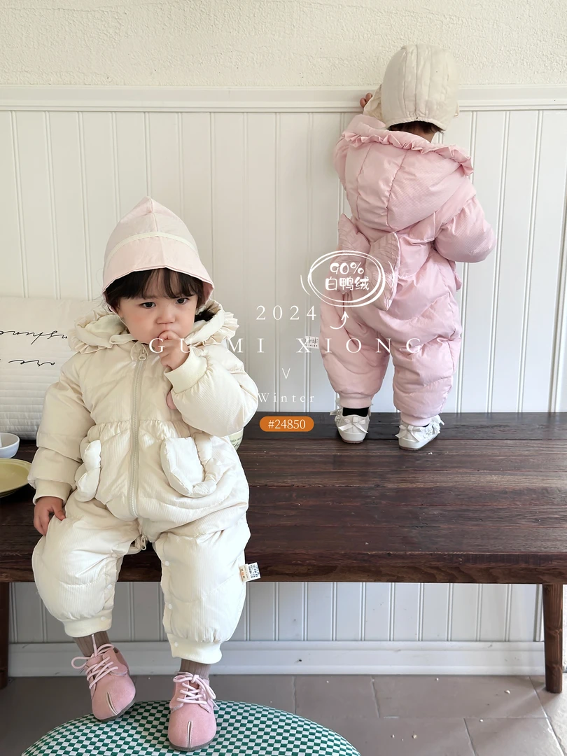 婴儿宝宝连帽加厚新生儿婴幼儿卡通小兔背后蝴蝶羽绒服4850