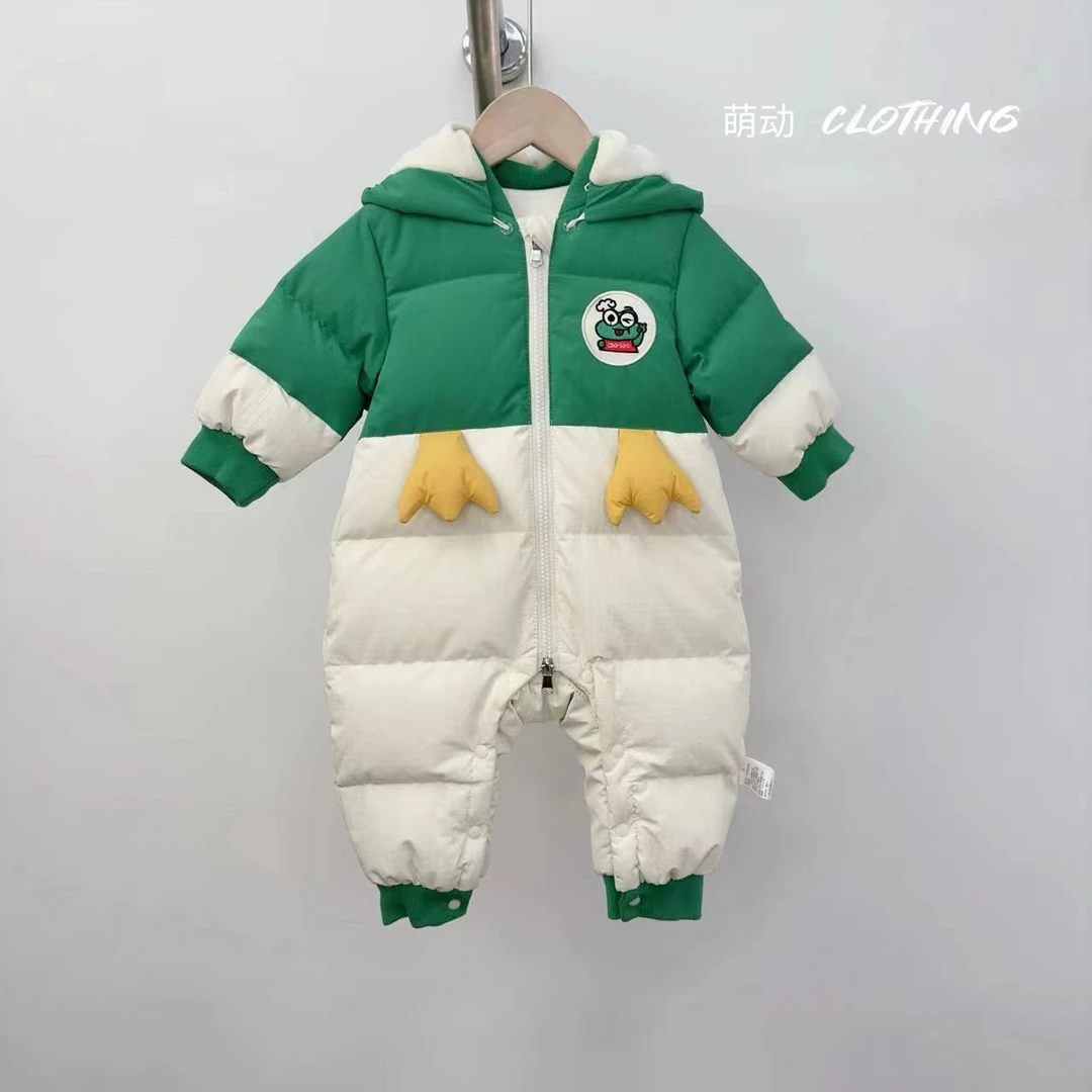 婴儿衣服冬装加厚男宝宝羽绒服连体衣可爱小青蛙加绒保暖哈衣5038