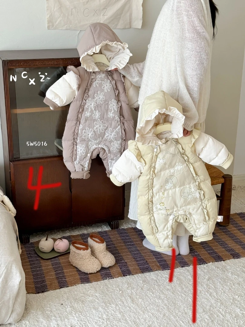 婴幼儿卡通保暖冬季新生儿连帽加厚花雾里国风双拉链羽绒服5016