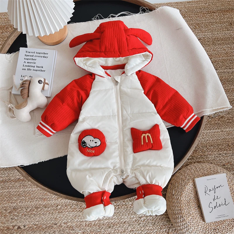 新生儿连体羽绒服加绒加厚保暖卡通可爱薯条狗狗哈衣072