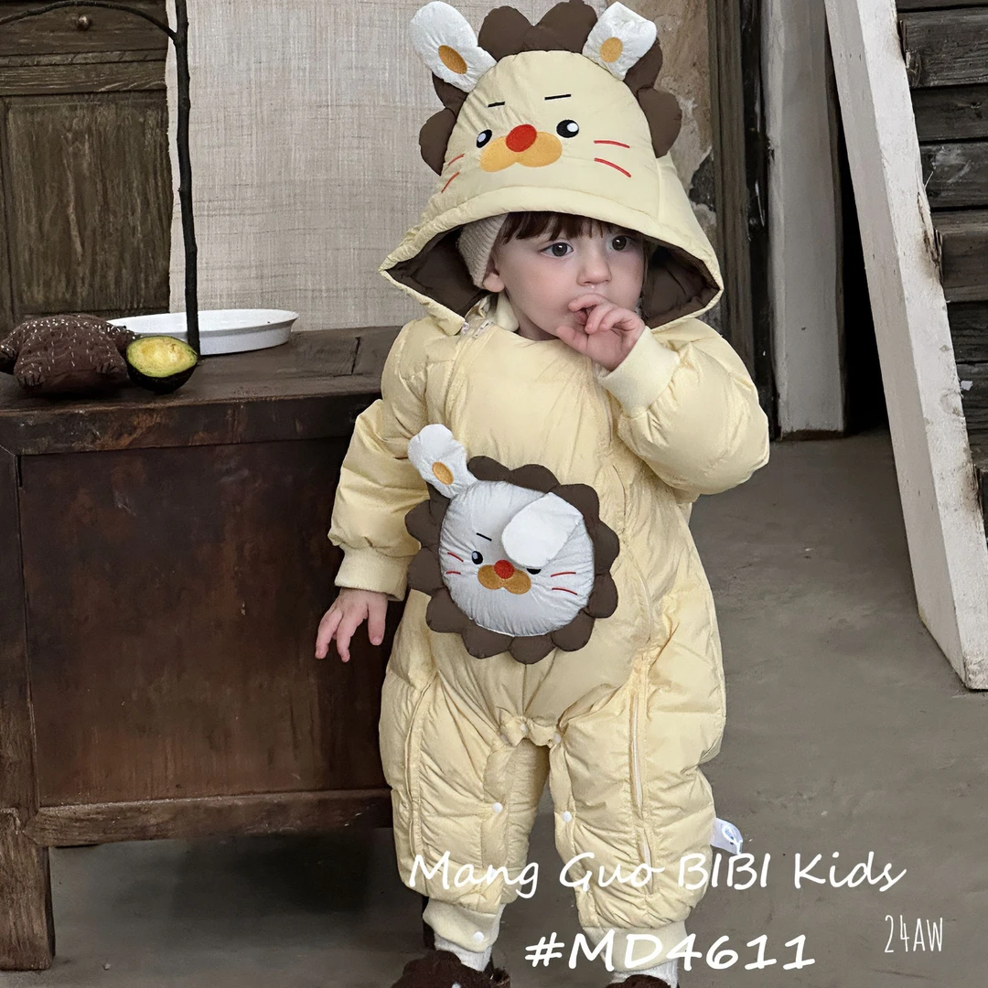 婴儿羽绒服冬季加厚男宝宝冬装连体衣超萌可爱小狮子白鸭绒4611
