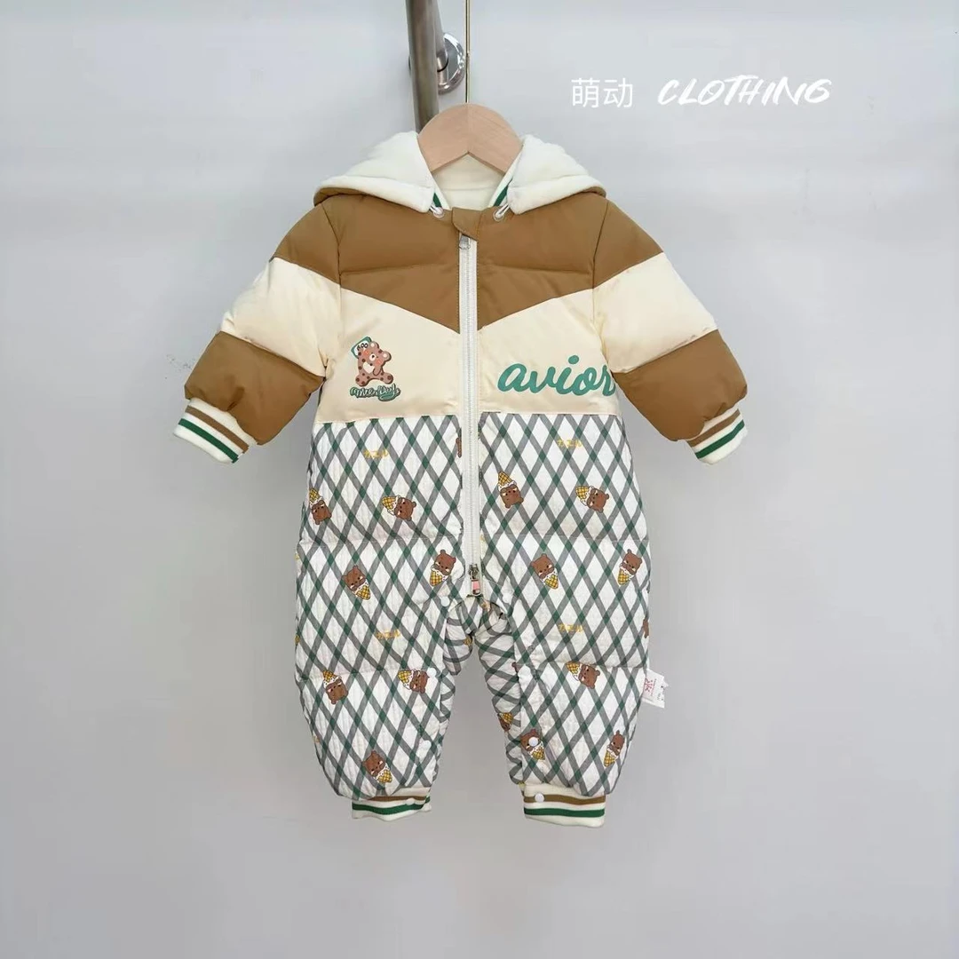 羽绒服婴儿新生儿加厚冬季冰淇淋小熊卡通羽绒连体衣6680