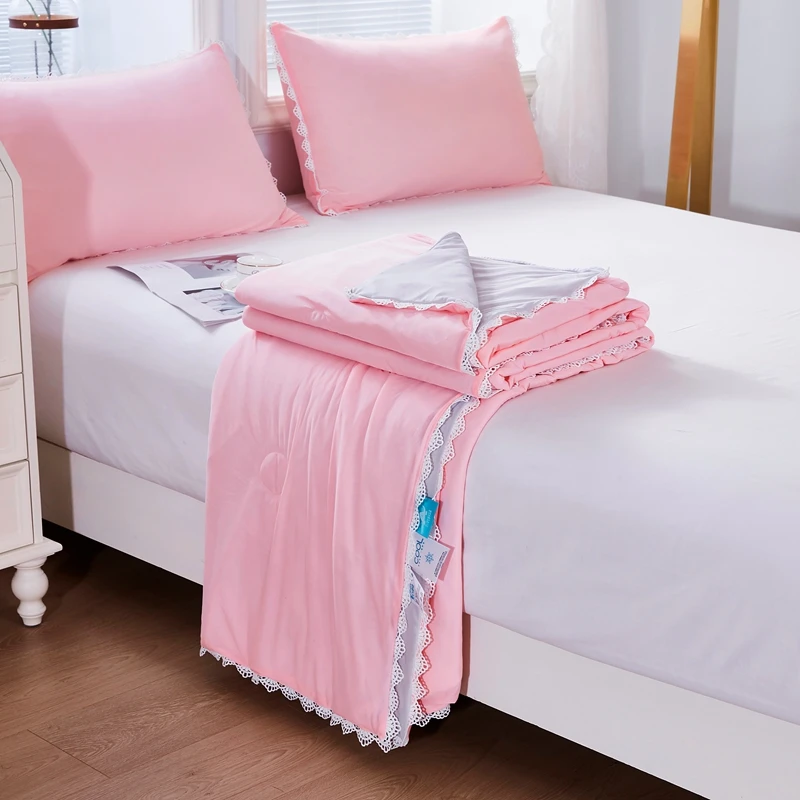 A类冰淇淋凉感丝夏被夏凉被空调被机洗薄款绗缝简约风斜纹春夏