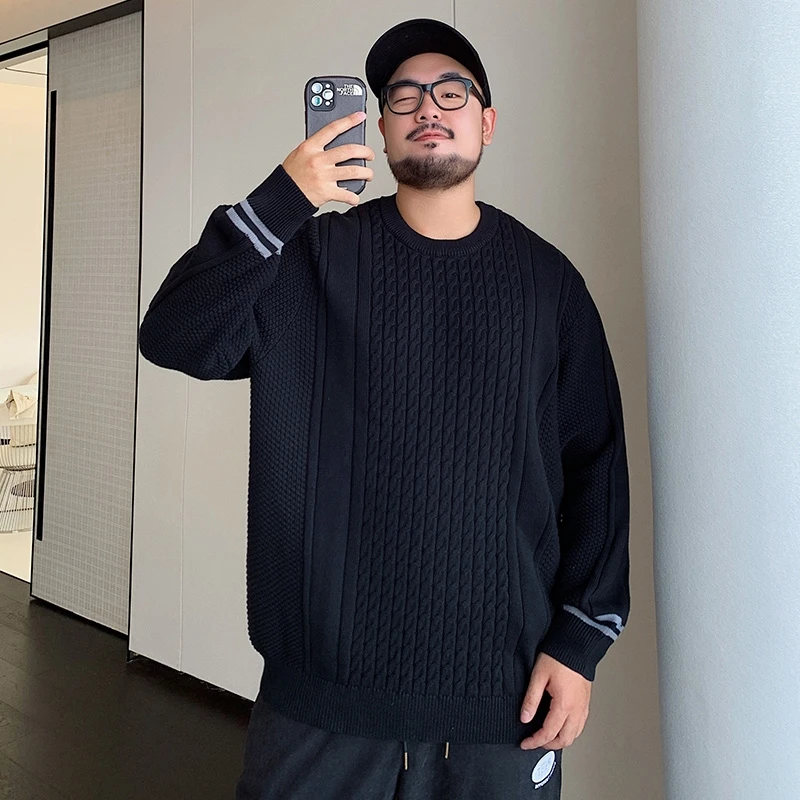 【小扬直播推荐】大码男装胖子毛衣提花针织衫加肥加大宽松潮流百
