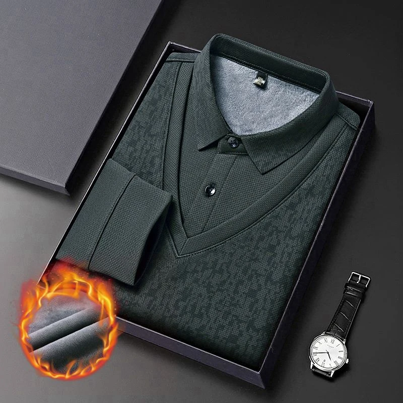 秋冬男士高档新款冬季外穿假两件打底衫翻领加绒加厚长袖百搭卫衣