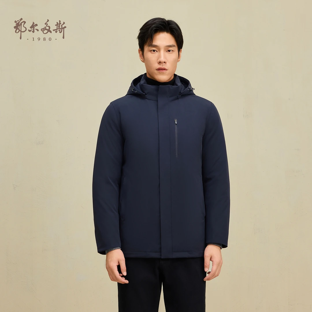 鄂尔多斯1980 白鸭绒短款休闲夹克男羽绒夹克日常通勤