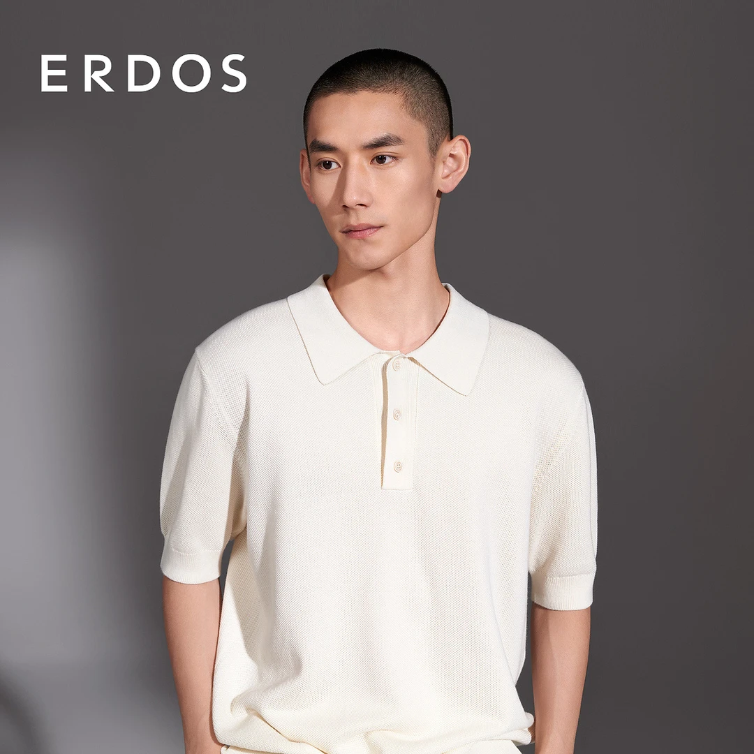 ERDOS 男士丝棉混纺POLO衫翻花半袖套衫柔软百搭A